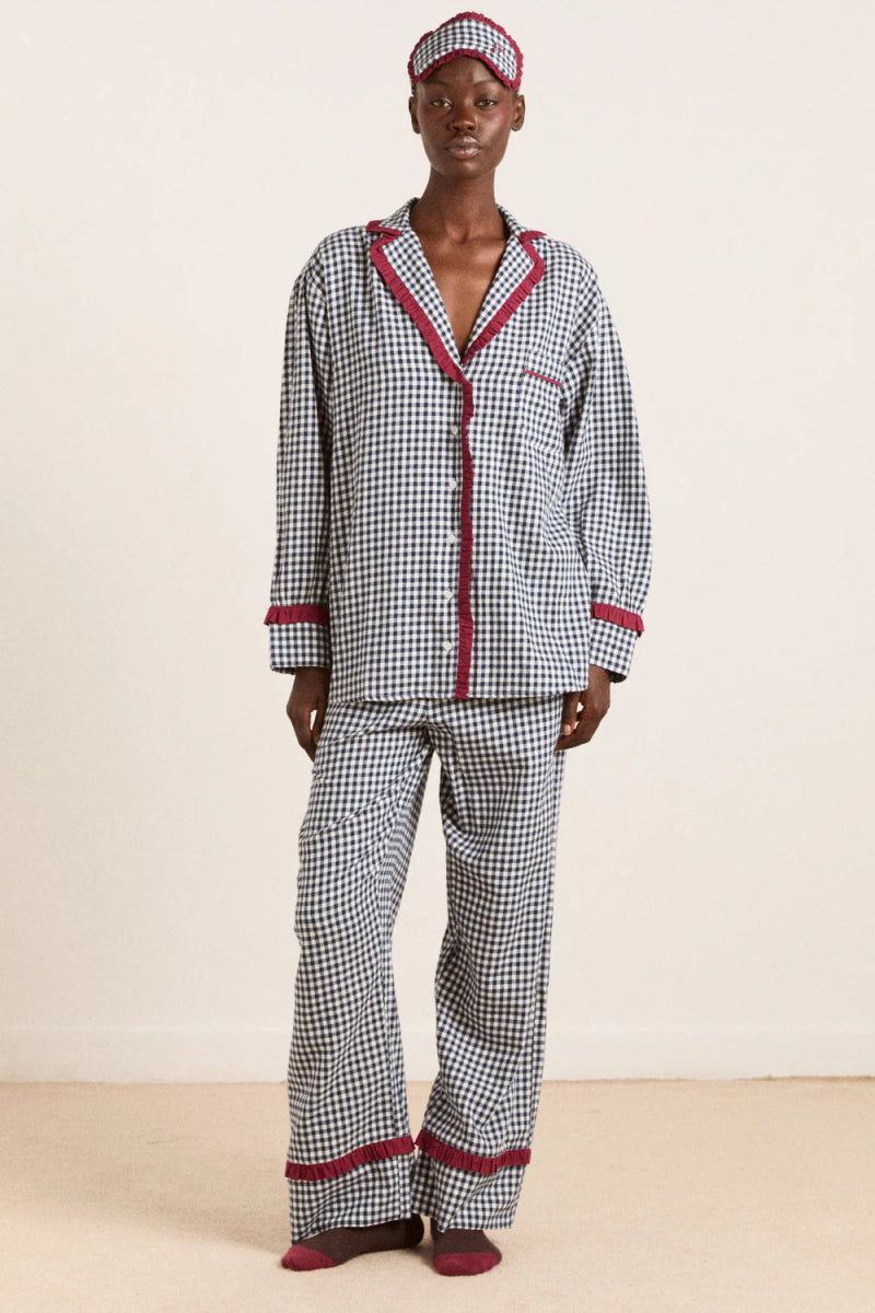 Pyjama 2 pièces Antonia Damson Madder Gingham Marine - Ex - voto