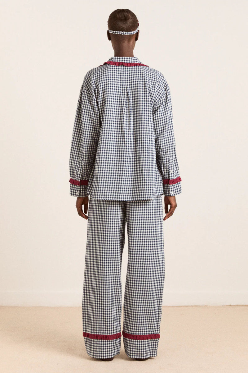 Pyjama 2 pièces Antonia Damson Madder Gingham Marine - Ex - voto
