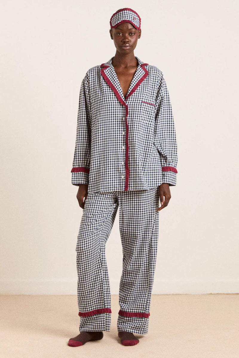Pyjama 2 pièces Antonia Damson Madder Gingham Marine - Ex - voto