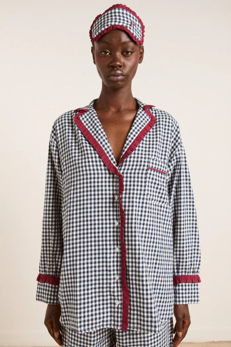 Pyjama 2 pièces Antonia Damson Madder Gingham Marine - Ex - voto