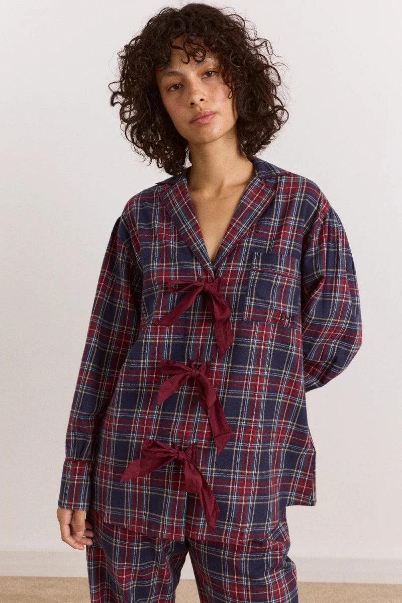 Pyjama 2 pièces en Flanelle Antonella Carreaux Tawny Damson Madder - Ex-voto