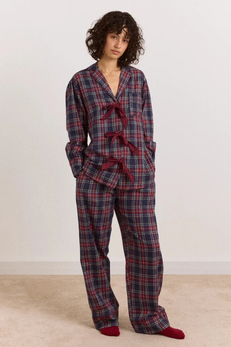 Pyjama 2 pièces en Flanelle Antonella Carreaux Tawny Damson Madder - Ex-voto