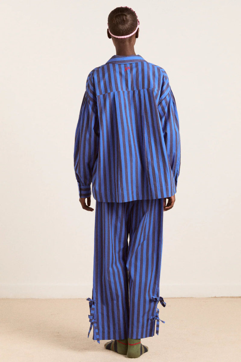 Pyjama 2 pièces Floki Damson Madder Rayures Chocolat et Bleues - Ex - voto
