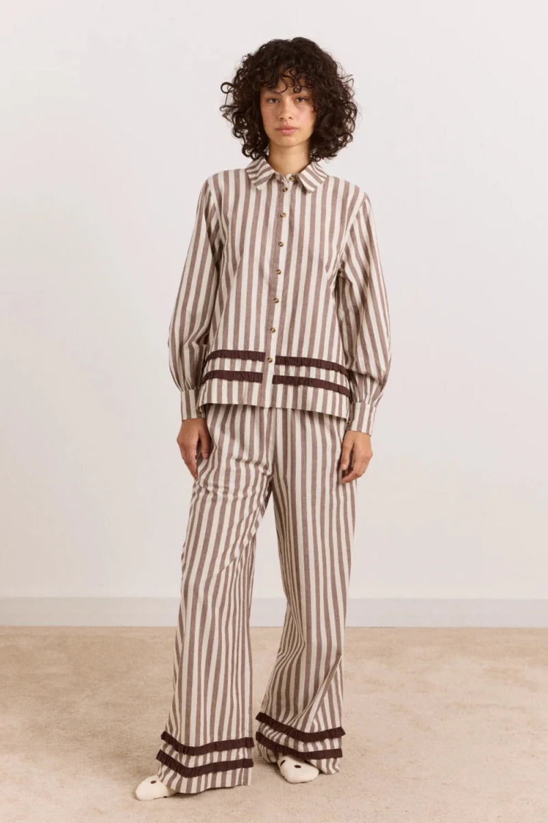 Pyjama 2 pièces Izzy Rayures Choc Ecru Damson Madder - Ex-voto