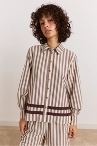 Pyjama 2 pièces Izzy Rayures Choc Ecru Damson Madder - Ex-voto