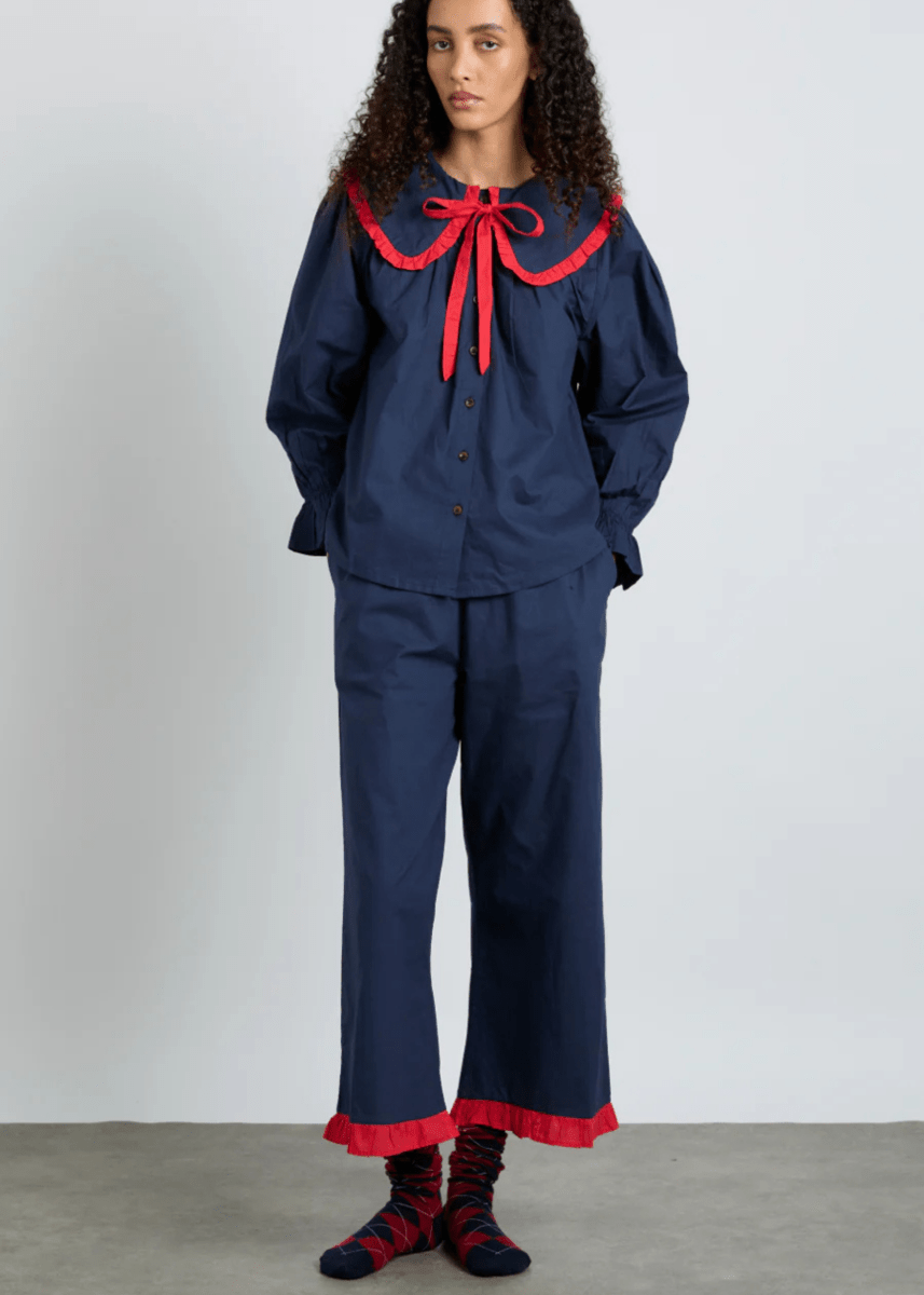 Pyjama 2 pièces Maria Marine et Rouge Damson Madder - Ex - voto
