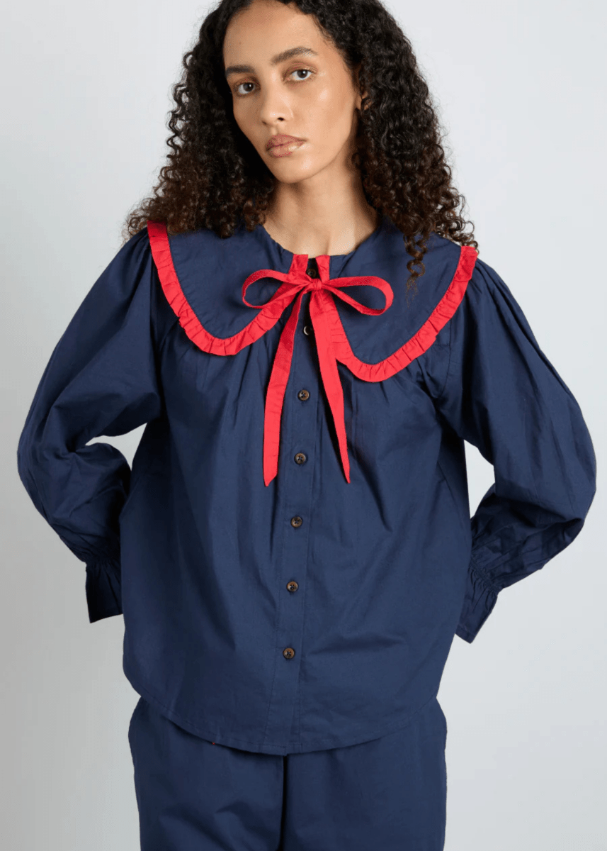 Pyjama 2 pièces Maria Marine et Rouge Damson Madder - Ex - voto