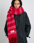 Damson Madder Red and Pink Striped Fluffy Scarf