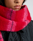 Damson Madder Red and Pink Striped Fluffy Scarf