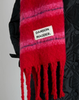 Damson Madder Red and Pink Striped Fluffy Scarf