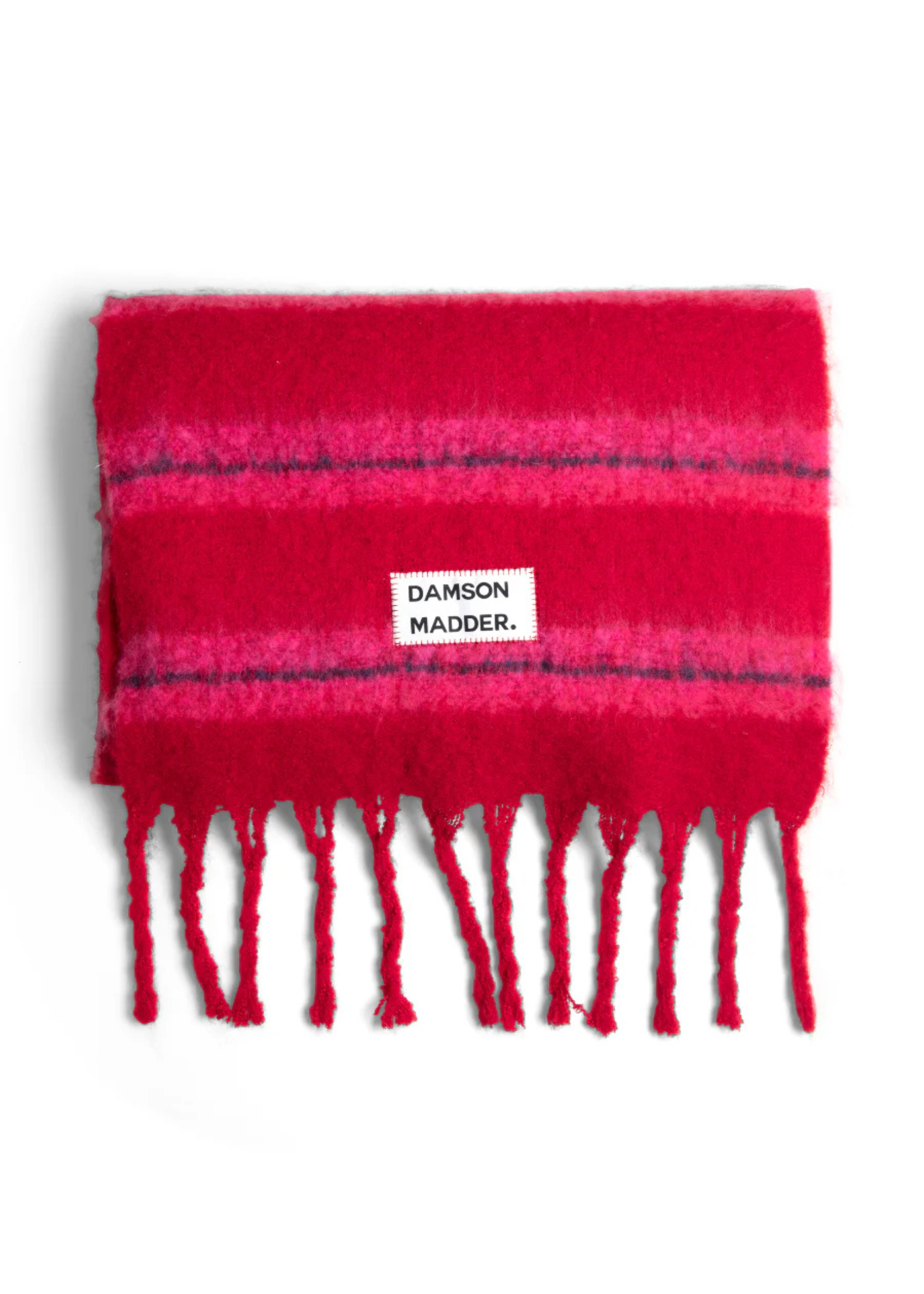 Damson Madder Red and Pink Striped Fluffy Scarf