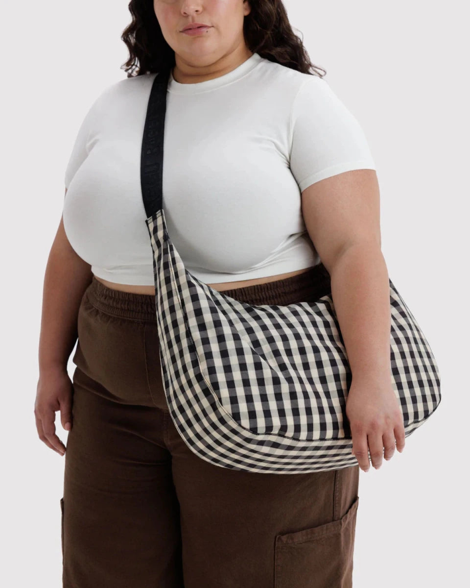 Sac Croissant Large Baggu Black and Cream Gingham - Ex-voto