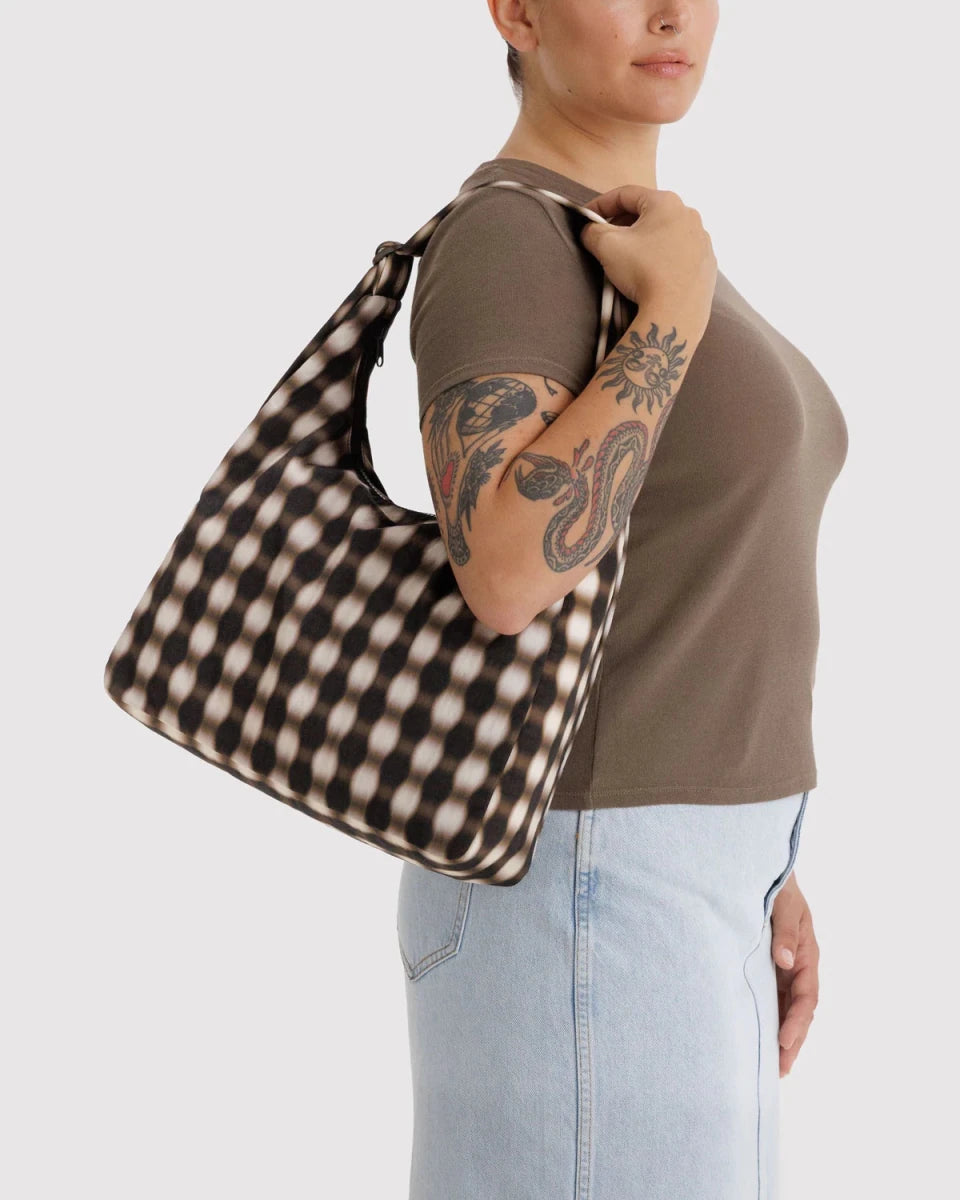 Sac d'Épaule Nylon Baggu Blurred Gingham Brown - Ex - voto
