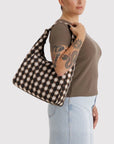 Sac d'Épaule Nylon Baggu Blurred Gingham Brown - Ex - voto