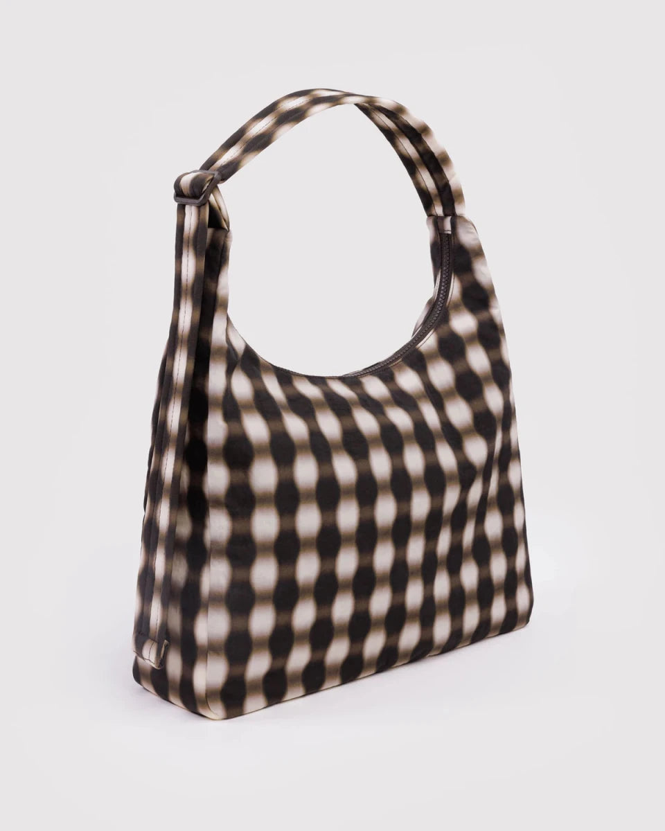 Sac d'Épaule Nylon Baggu Blurred Gingham Brown - Ex - voto