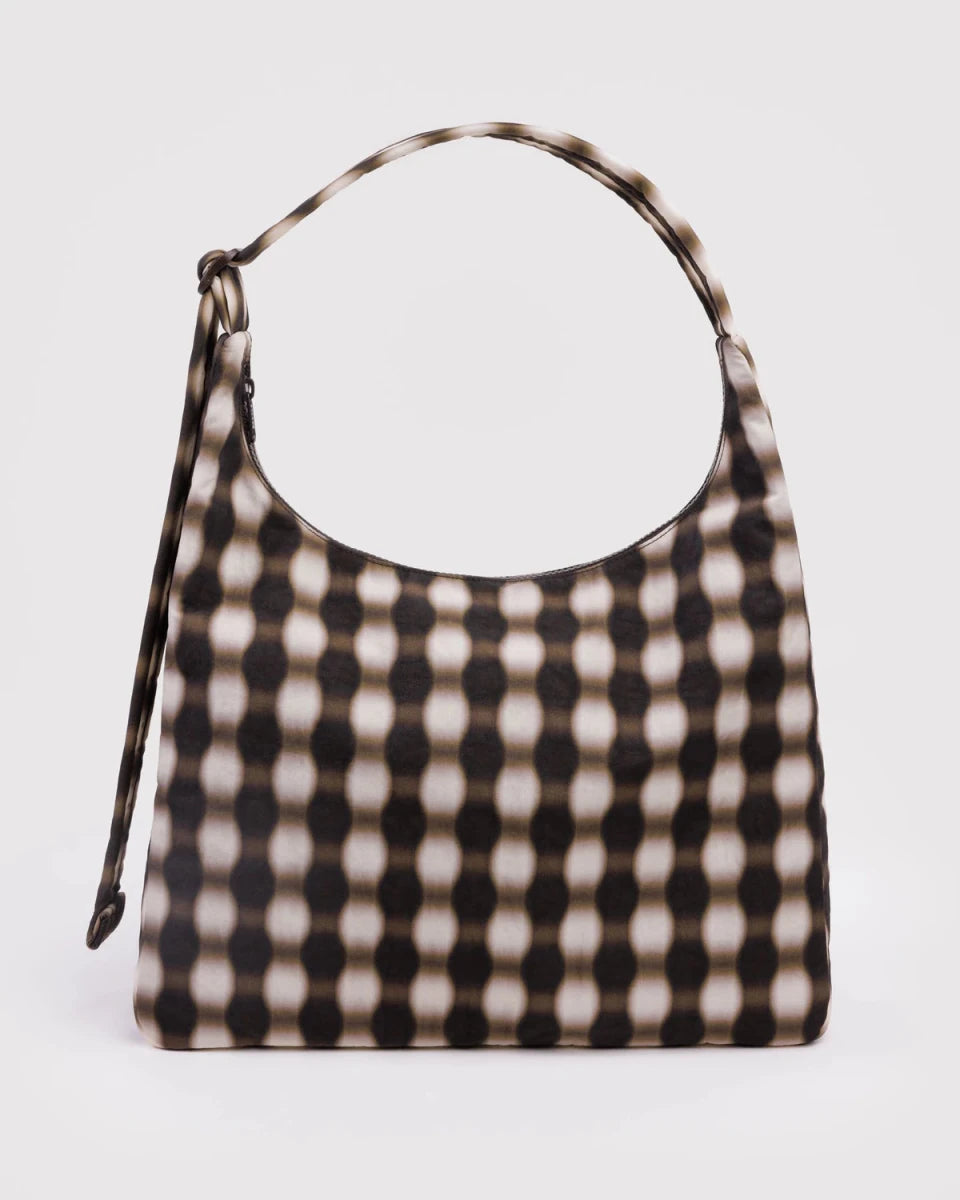 Sac d'Épaule Nylon Baggu Blurred Gingham Brown - Ex - voto