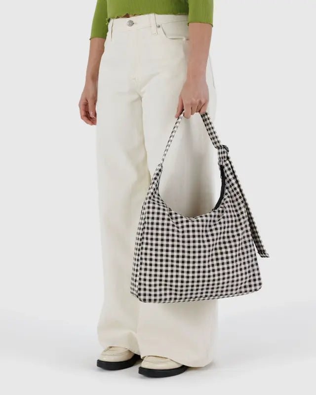 Sac d'Épaule Nylon Baggu Gingham Noir et Blanc - Ex - voto