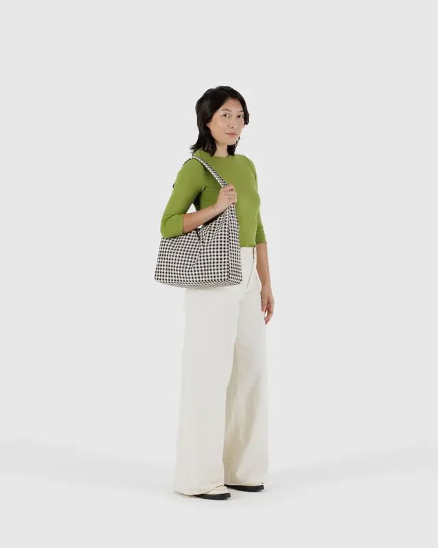 Sac d'Épaule Nylon Baggu Gingham Noir et Blanc - Ex - voto