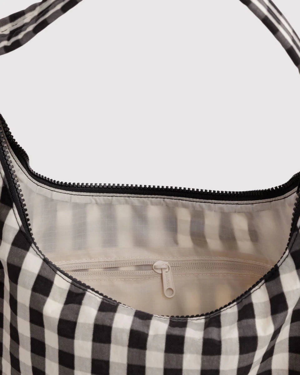 Sac d'Épaule Nylon Baggu Gingham Noir et Crème - Ex-voto