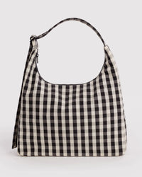 Sac d'Épaule Nylon Baggu Gingham Noir et Crème - Ex-voto