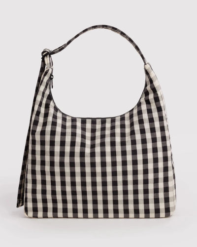 Sac d'Épaule Nylon Baggu Gingham Noir et Crème - Ex-voto