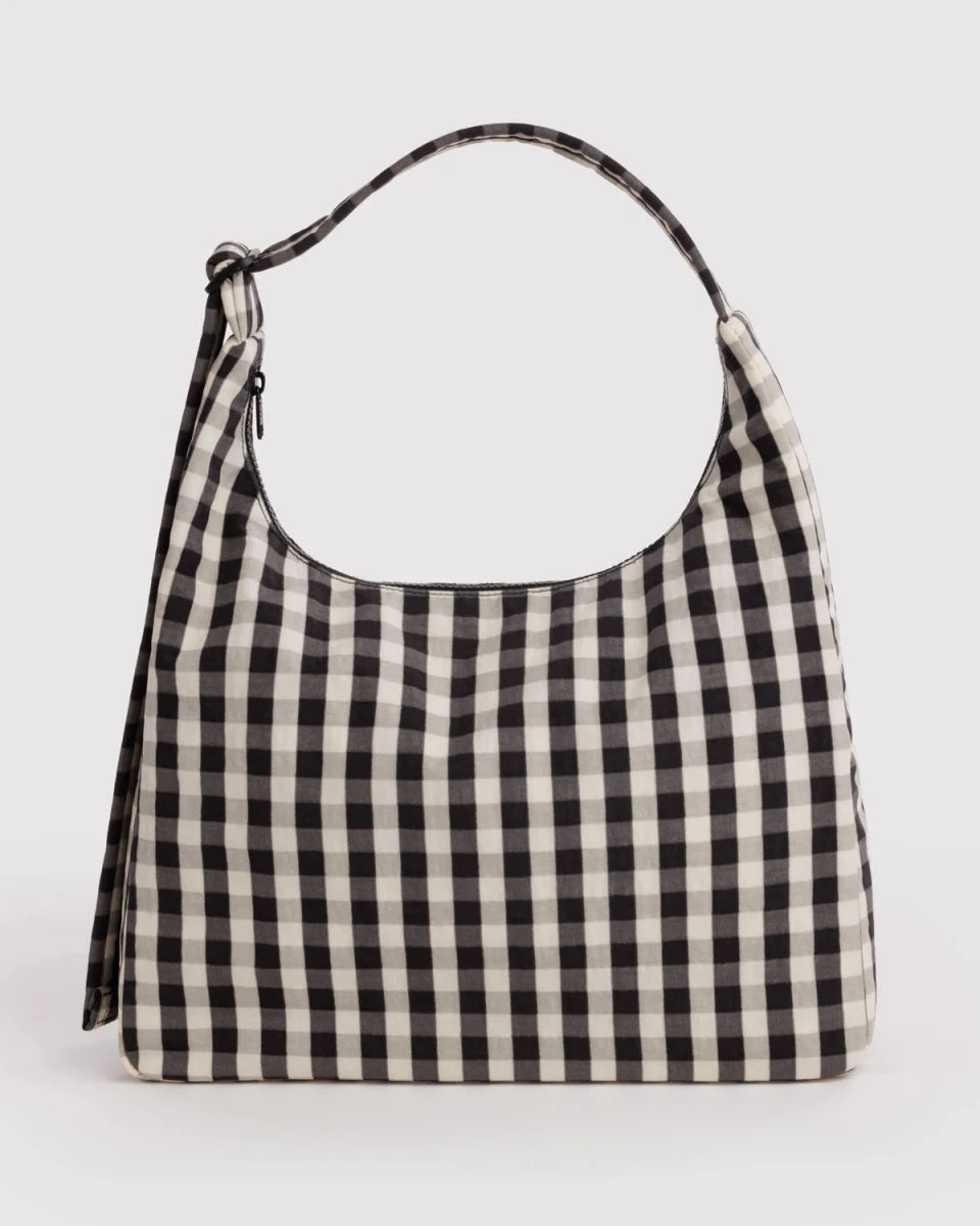 Sac d'Épaule Nylon Baggu Gingham Noir et Crème - Ex-voto