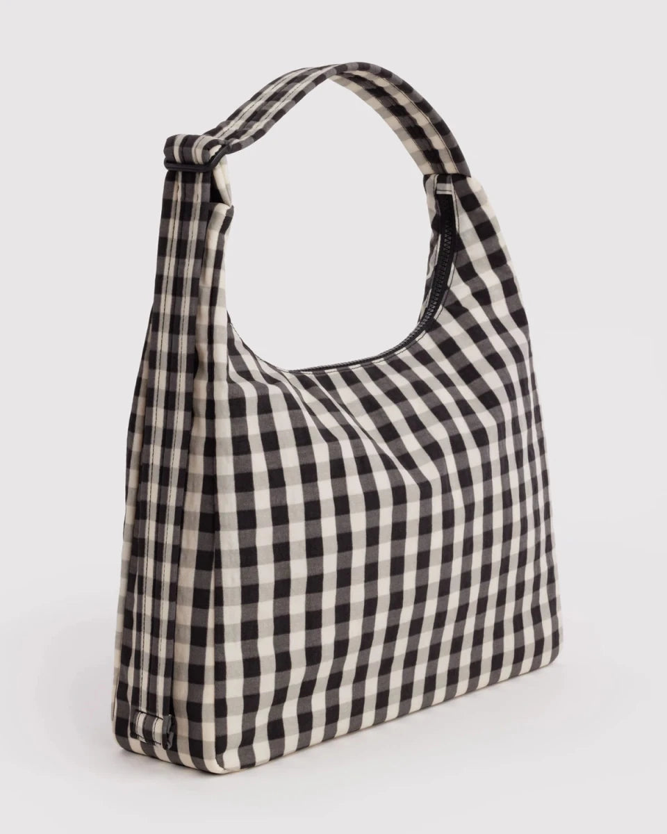 Sac d'Épaule Nylon Baggu Gingham Noir et Crème - Ex-voto