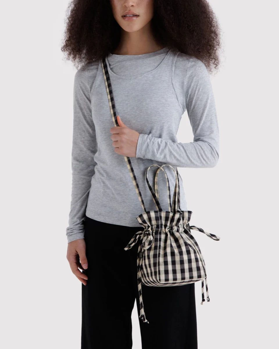Sac Drawstring Baggu Black and Cream Gingham - Ex-voto