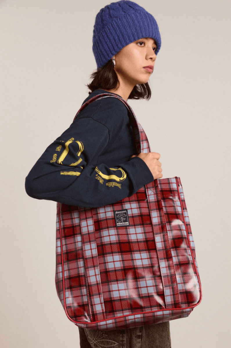 Sac Marché Carreaux Bleu et Rouge Damson Madder - Ex - voto