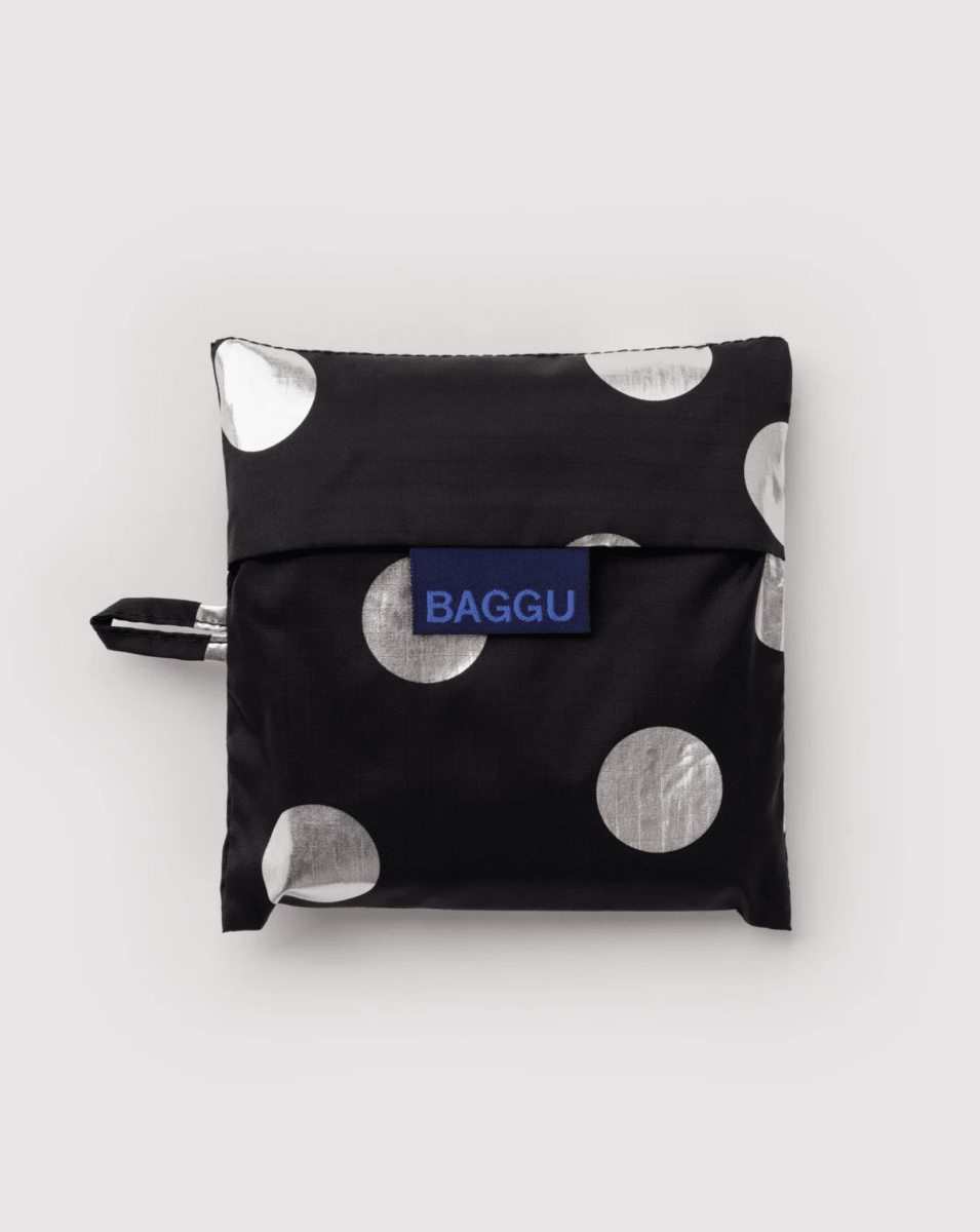 Sac Réutilisable Standard Baggu Métallique Noir à Pois Argentés - Ex-voto