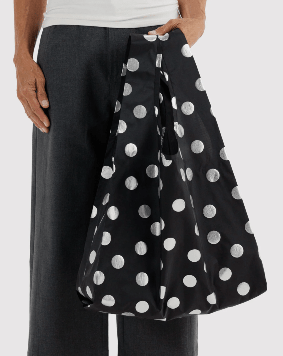 Sac Réutilisable Standard Baggu Métallique Noir à Pois Argentés - Ex-voto
