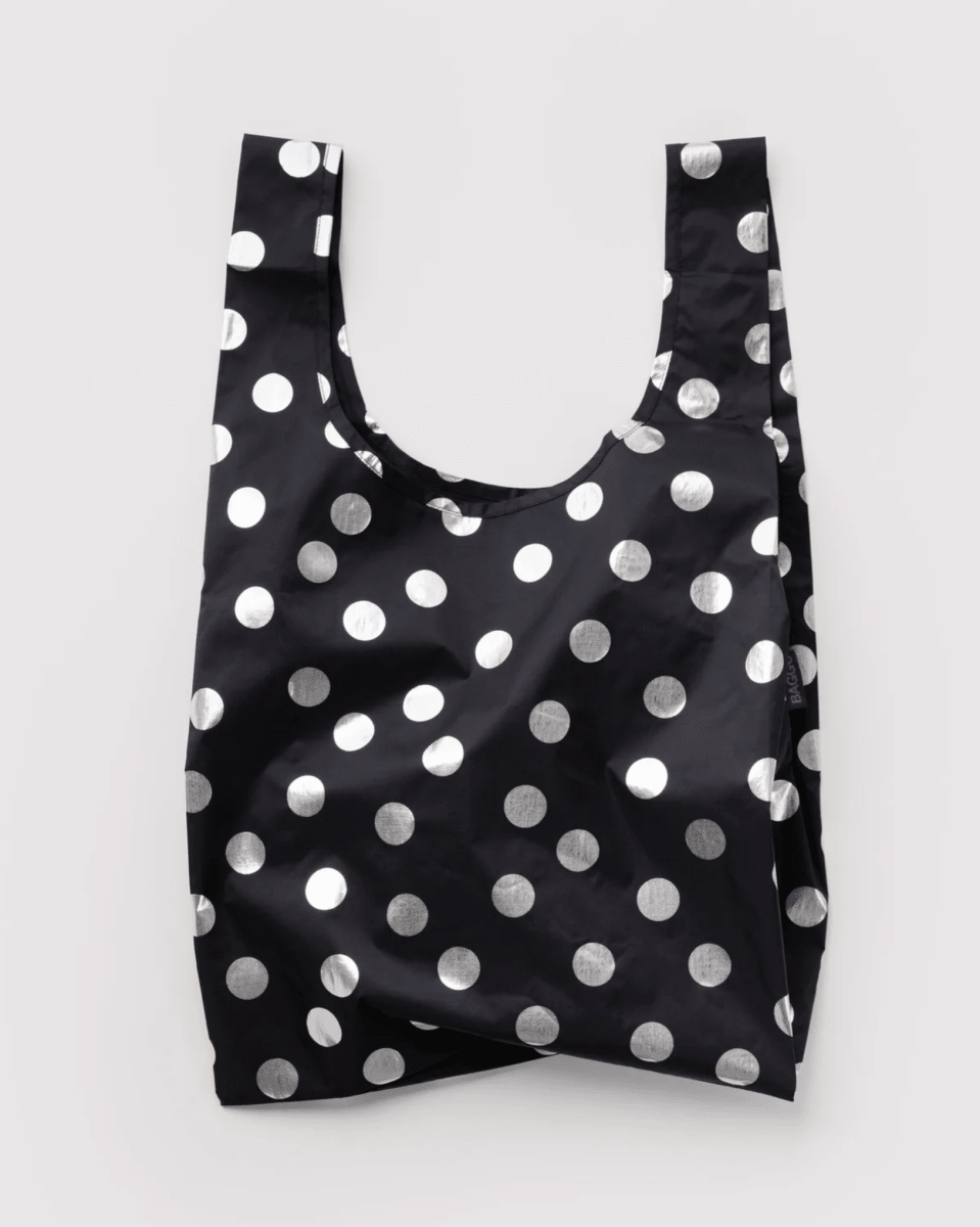 Sac Réutilisable Standard Baggu Métallique Noir à Pois Argentés - Ex-voto