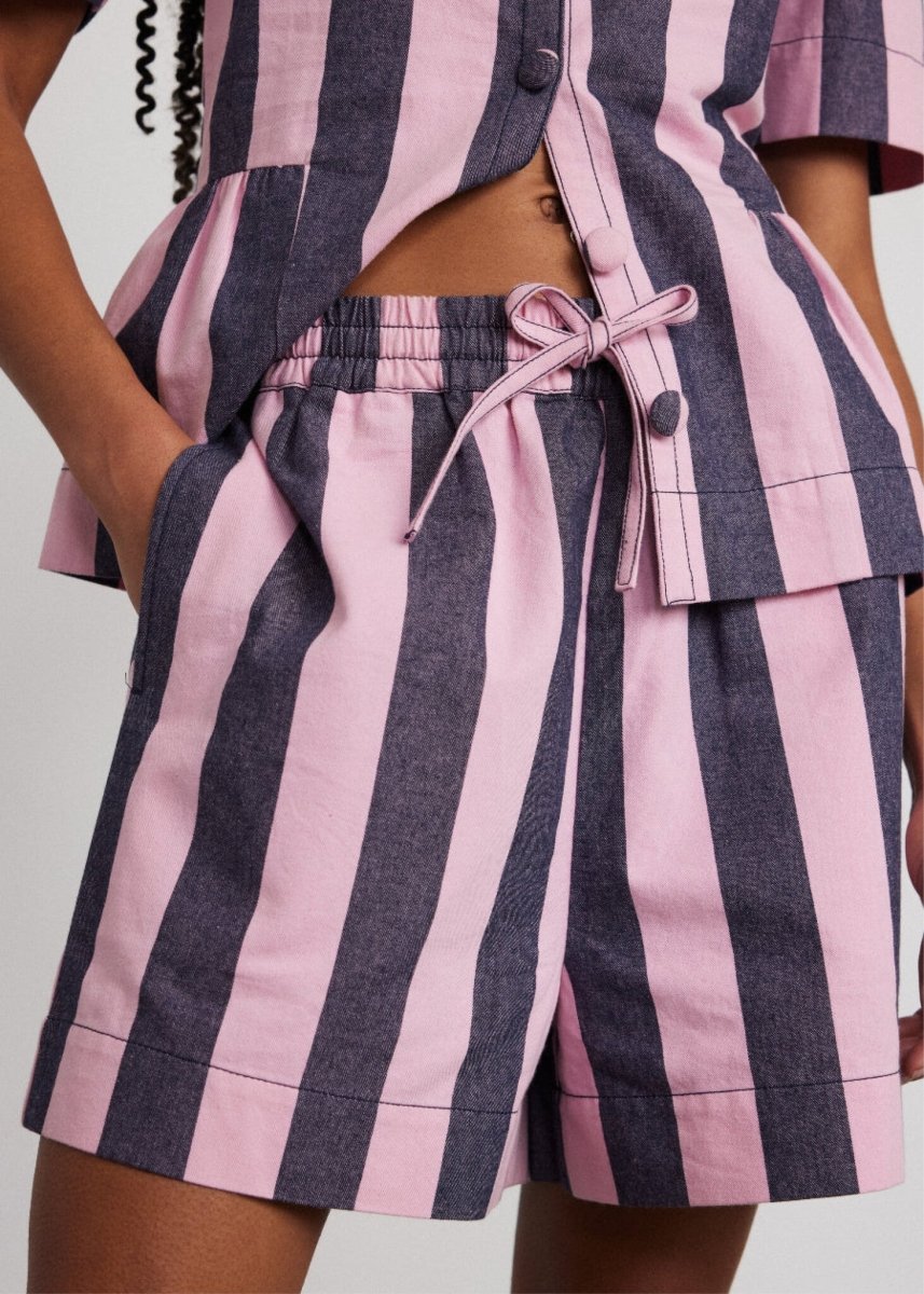 Short Rafe Damson Madder Rayures Bleues et Roses SOLDE - Vente Finale - Ex - voto