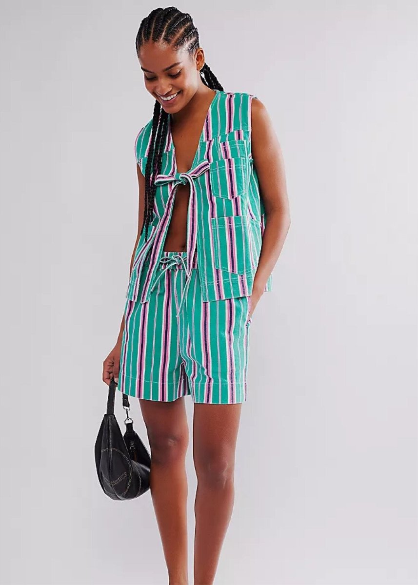 Short Rafe Damson Madder Rayures Vertes SOLDE - Vente Finale - Ex - voto
