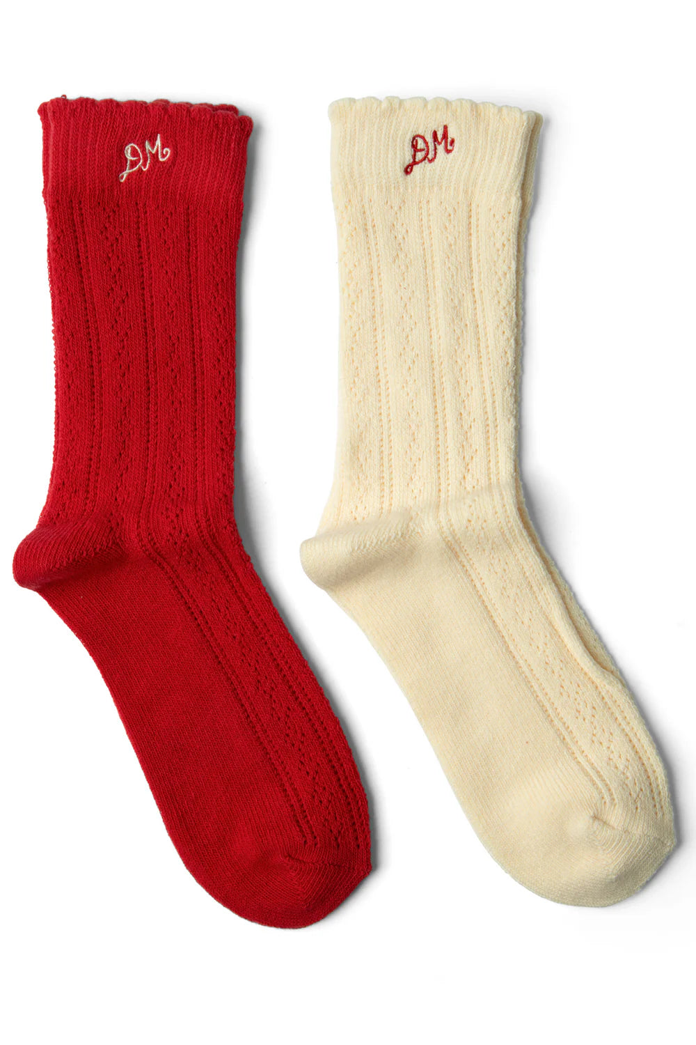 Paquet de 2 Paires de Chaussettes Pointelle Rouge et Crème Damson Madder