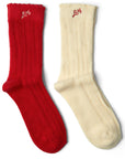 Paquet de 2 Paires de Chaussettes Pointelle Rouge et Crème Damson Madder