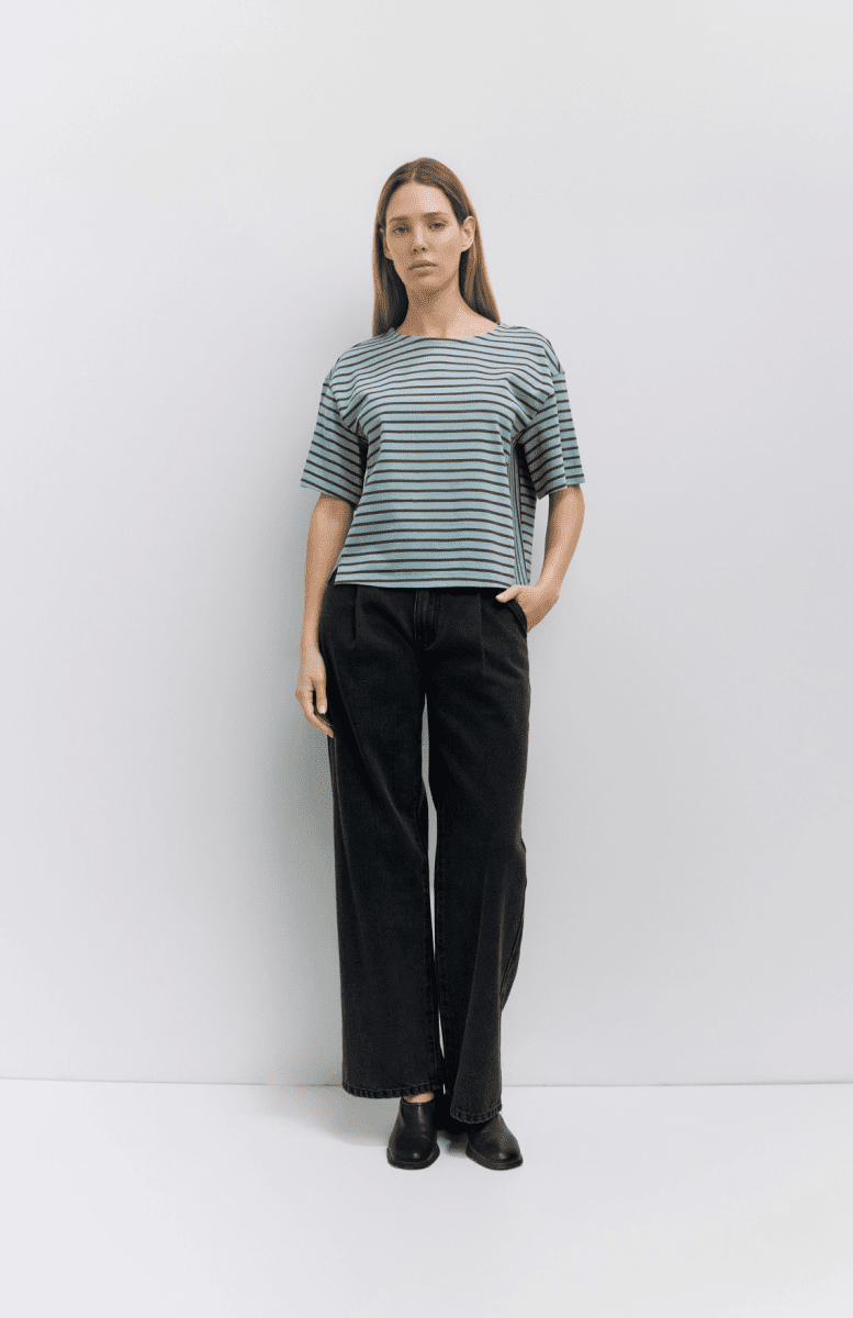 T-Shirt Cassandra Rayé Bleu et Brun Mod Ref - Ex - voto