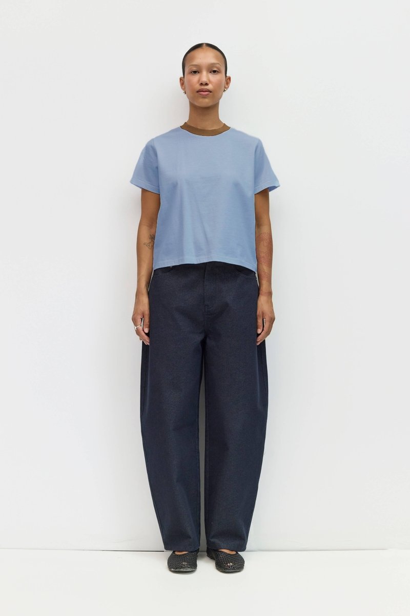 T-Shirt Chloe Bleu Col Brun Mod Ref - Ex-voto