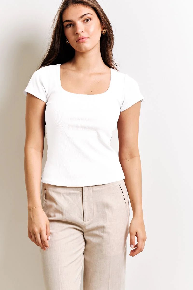 T-Shirt Col Carré Selena Blanc Kuwalla - Ex - voto