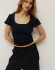 T-Shirt Col Carré Selena Noir Kuwalla - Ex - voto