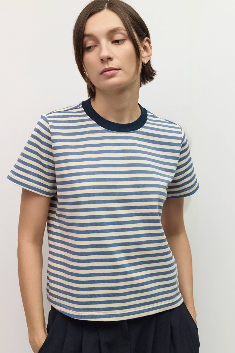 T-shirt Cooper Bleu et Crème All Row - Ex-voto