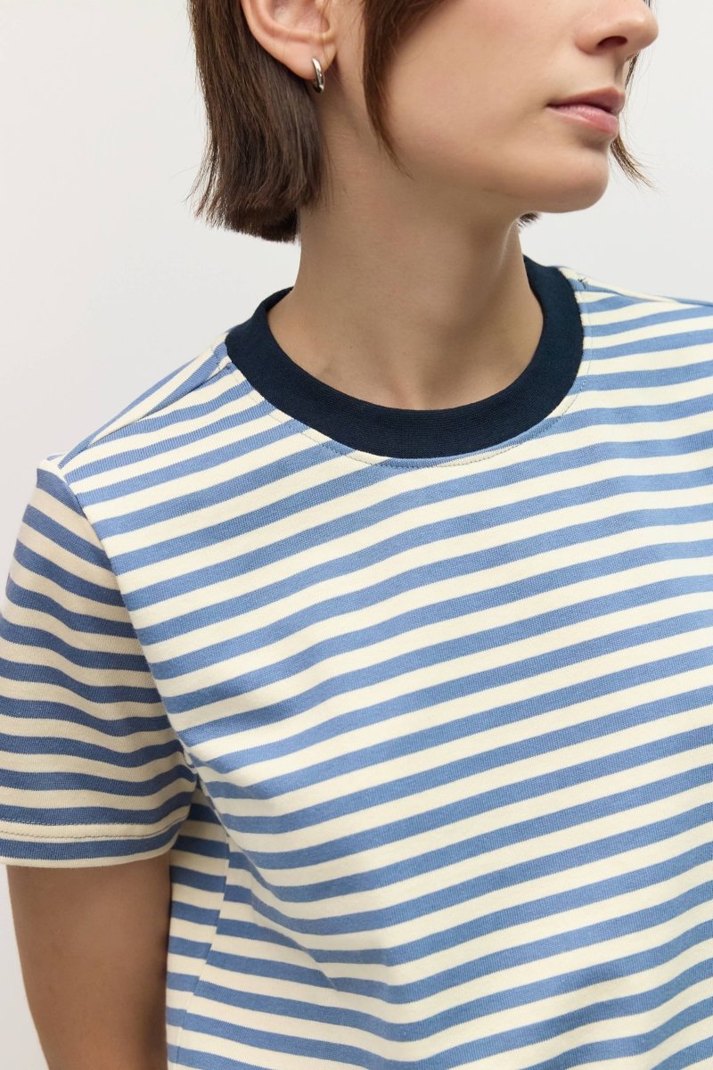 T-shirt Cooper Bleu et Crème All Row - Ex-voto