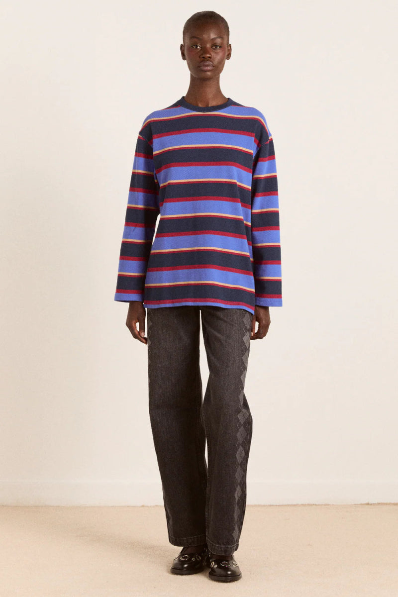 T-Shirt LS Ali Damson Madder Bleu et Bourgogne - Ex - voto