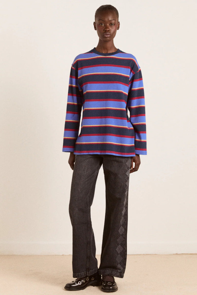 T-Shirt LS Ali Damson Madder Bleu et Bourgogne - Ex - voto