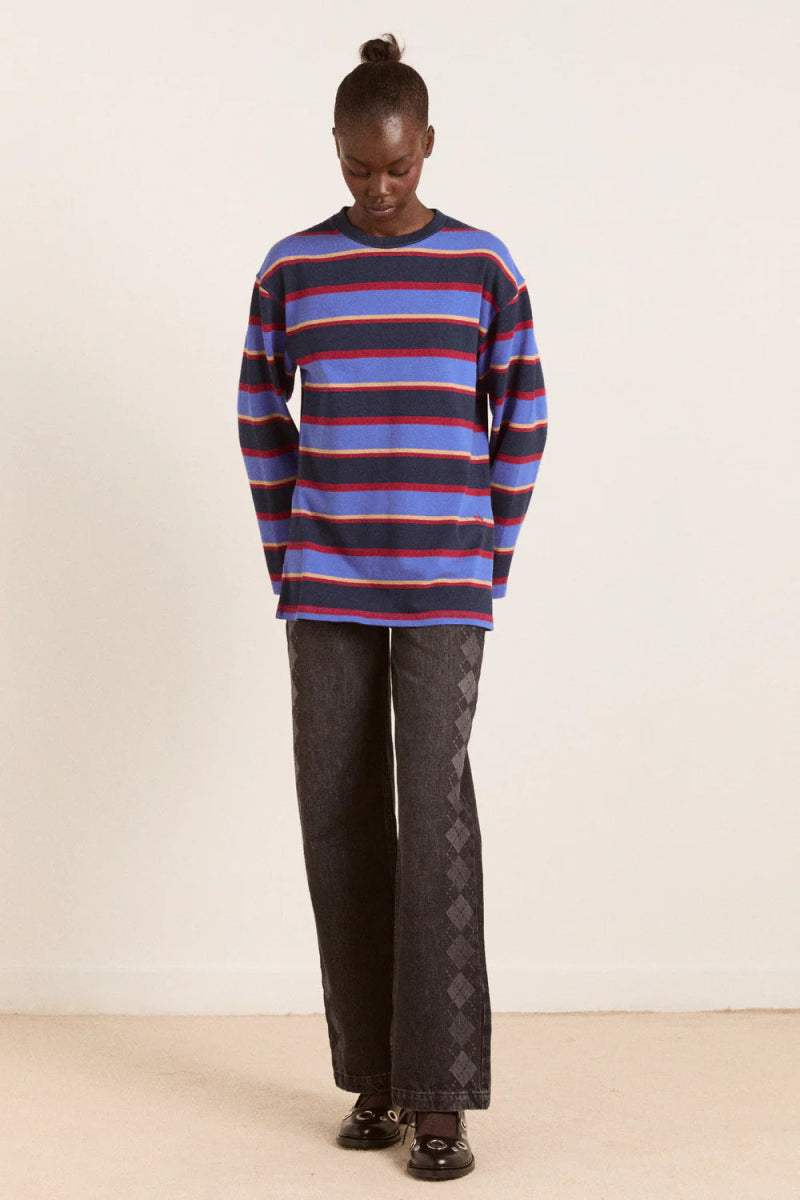 T-Shirt LS Ali Damson Madder Bleu et Bourgogne - Ex - voto