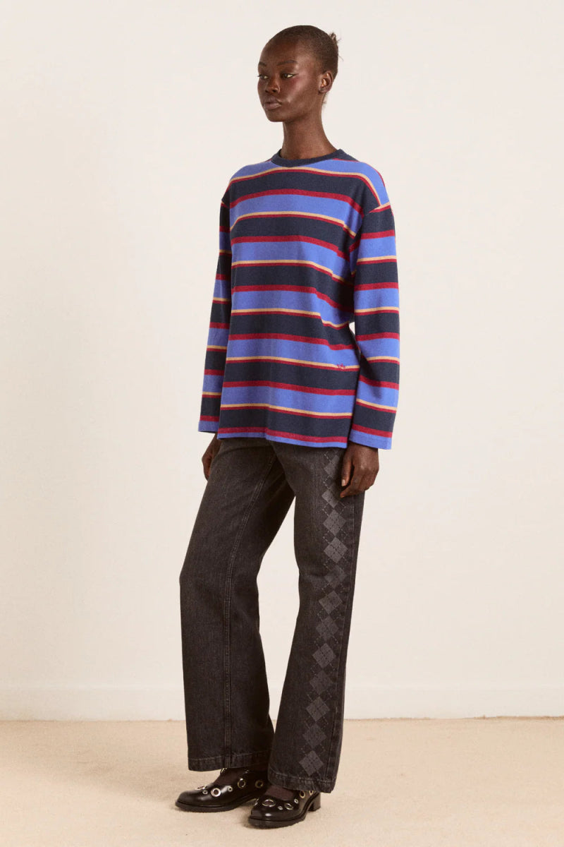 T-Shirt LS Ali Damson Madder Bleu et Bourgogne - Ex - voto