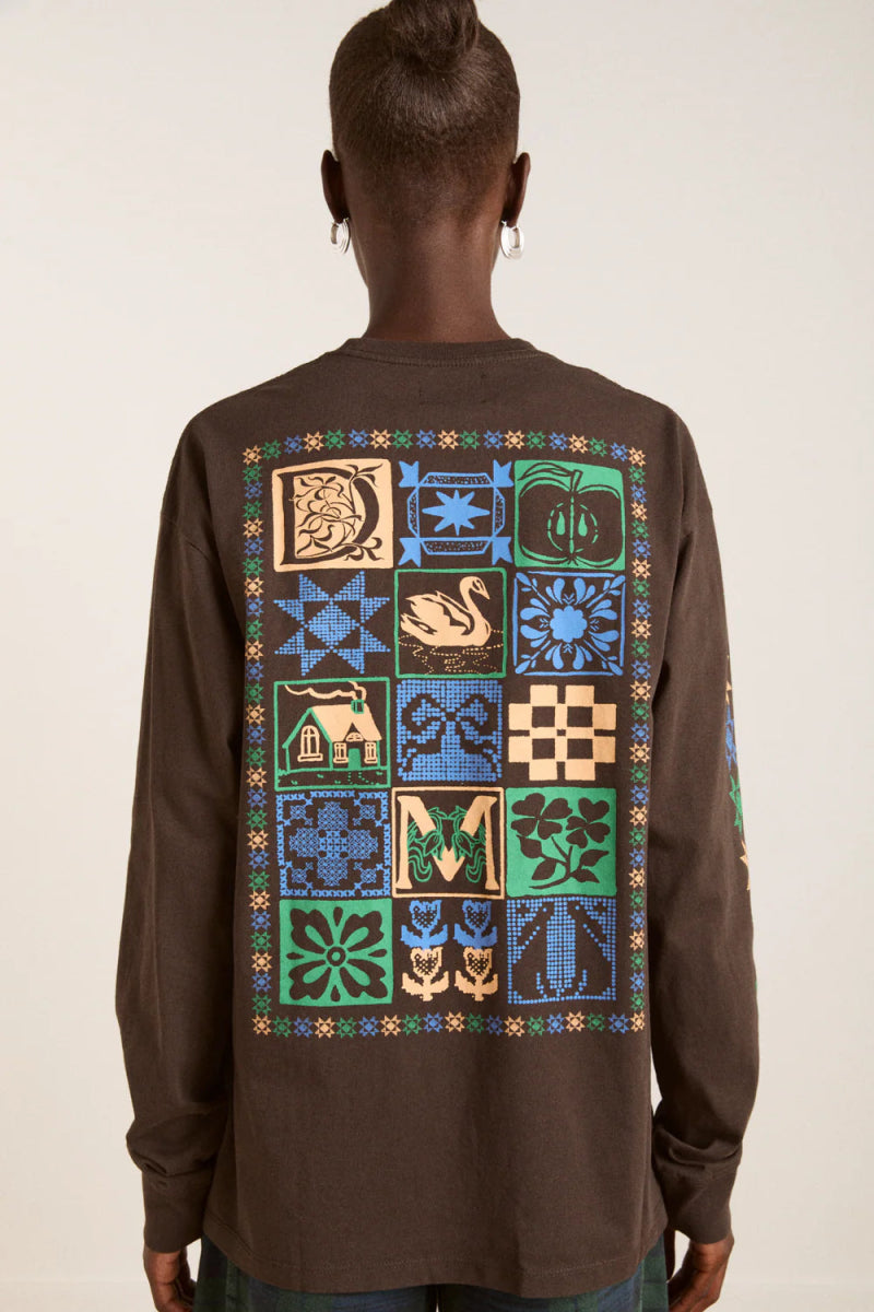 T-Shirt LS Patchwork Quilt Damson Madder - Ex - voto