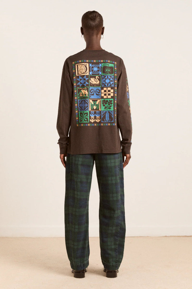 T-Shirt LS Patchwork Quilt Damson Madder - Ex - voto