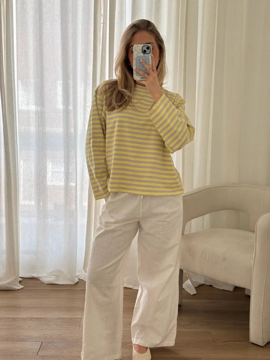 T-Shirt Manches Longues Anaé Jaune et Gris Dailystory - Ex - voto