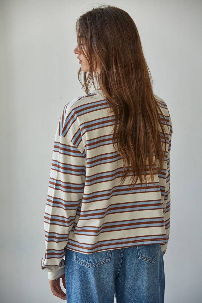 T-shirt Manches Longues Rayures Bleues et Beiges By Together - Ex-voto